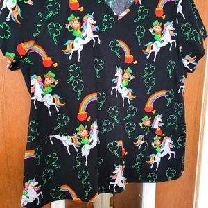 St patricks day and unicorn scrub top